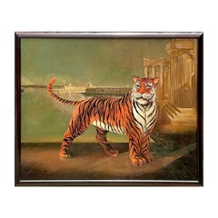 Vintage Boho Original Oil Painting of Tiger