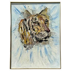 Pittura a olio originale vintage boho di tigre