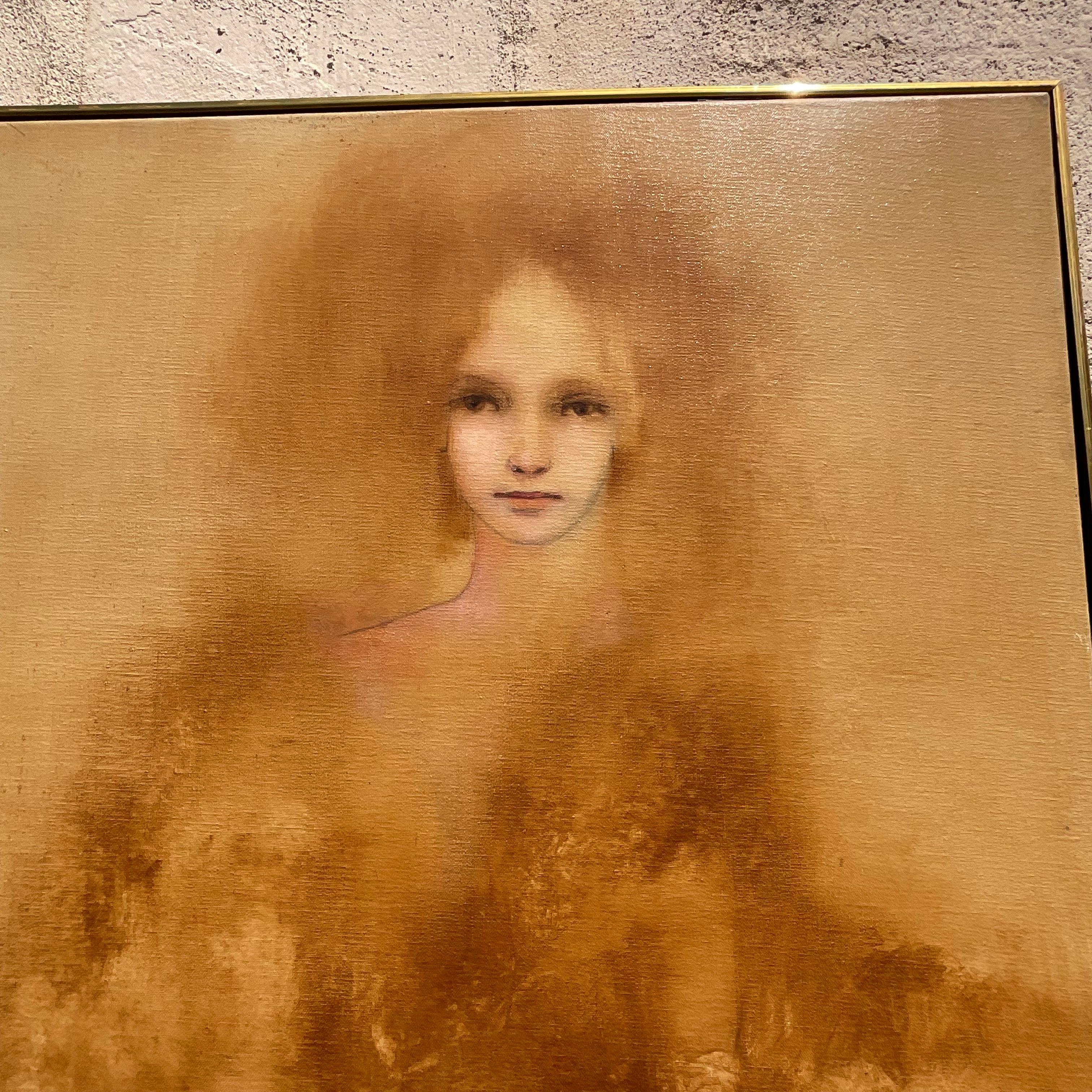 n incredible vintage Boho original oil painting on canvas. A fantastic composition of a woman in a cloudy haze. Signed by the artist. Monumental in size and drama. Acquired from a Palm Beach estate