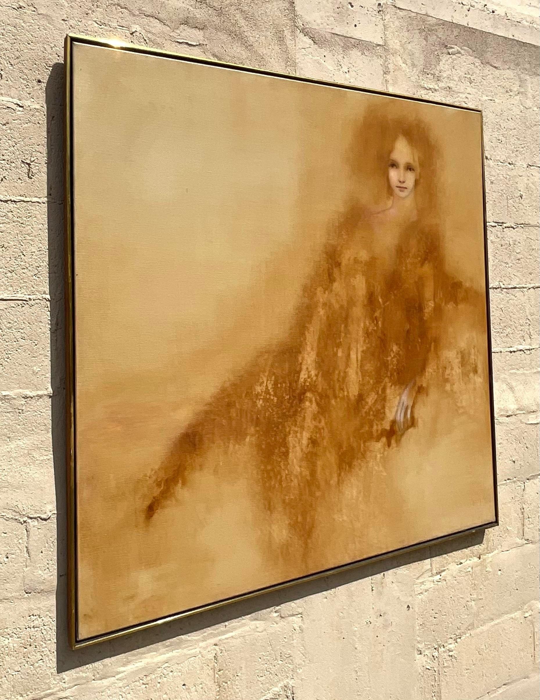 20th Century Vintage Boho Original Oil Painting of Woman For Sale