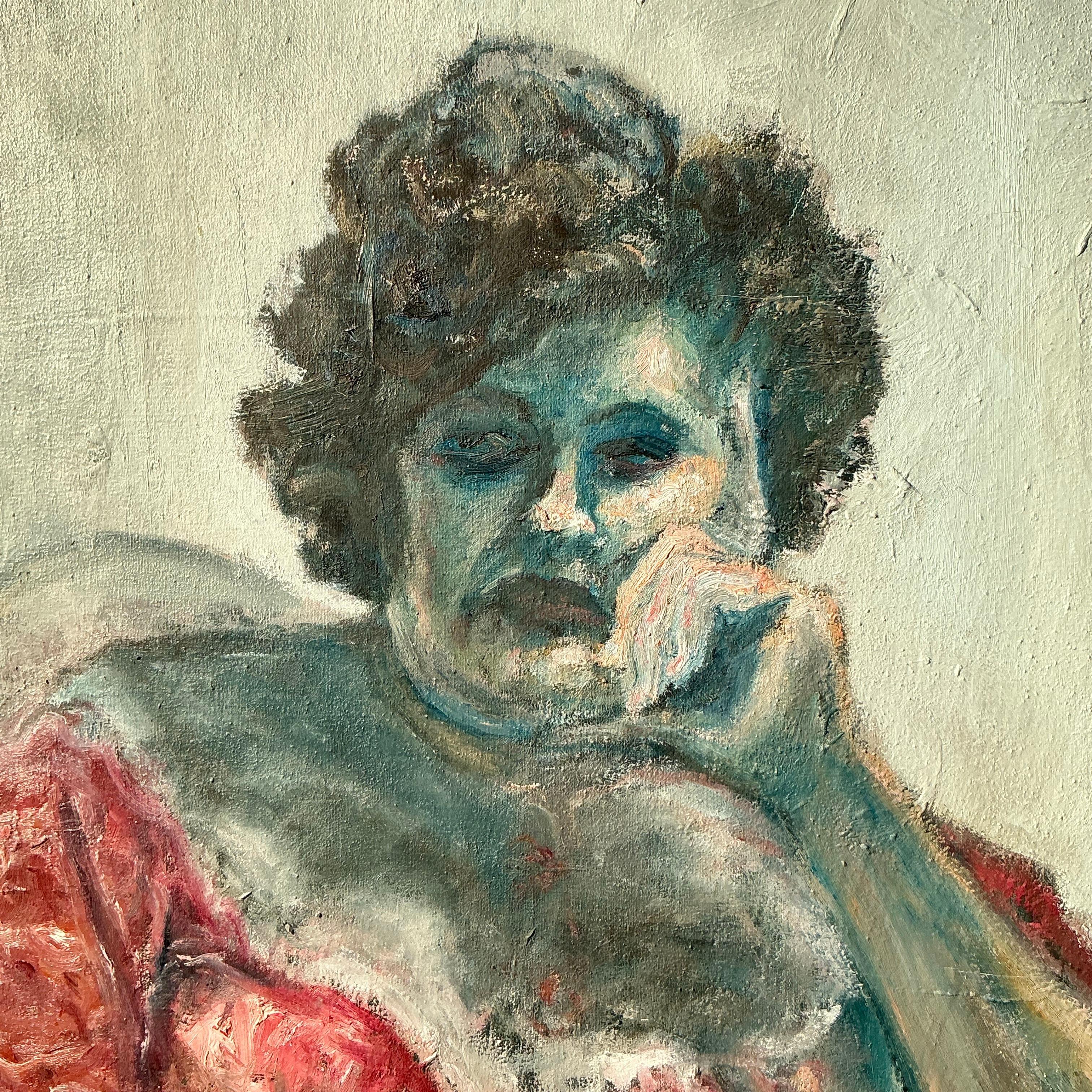 20th Century Vintage Boho Original Oil Painting of Woman