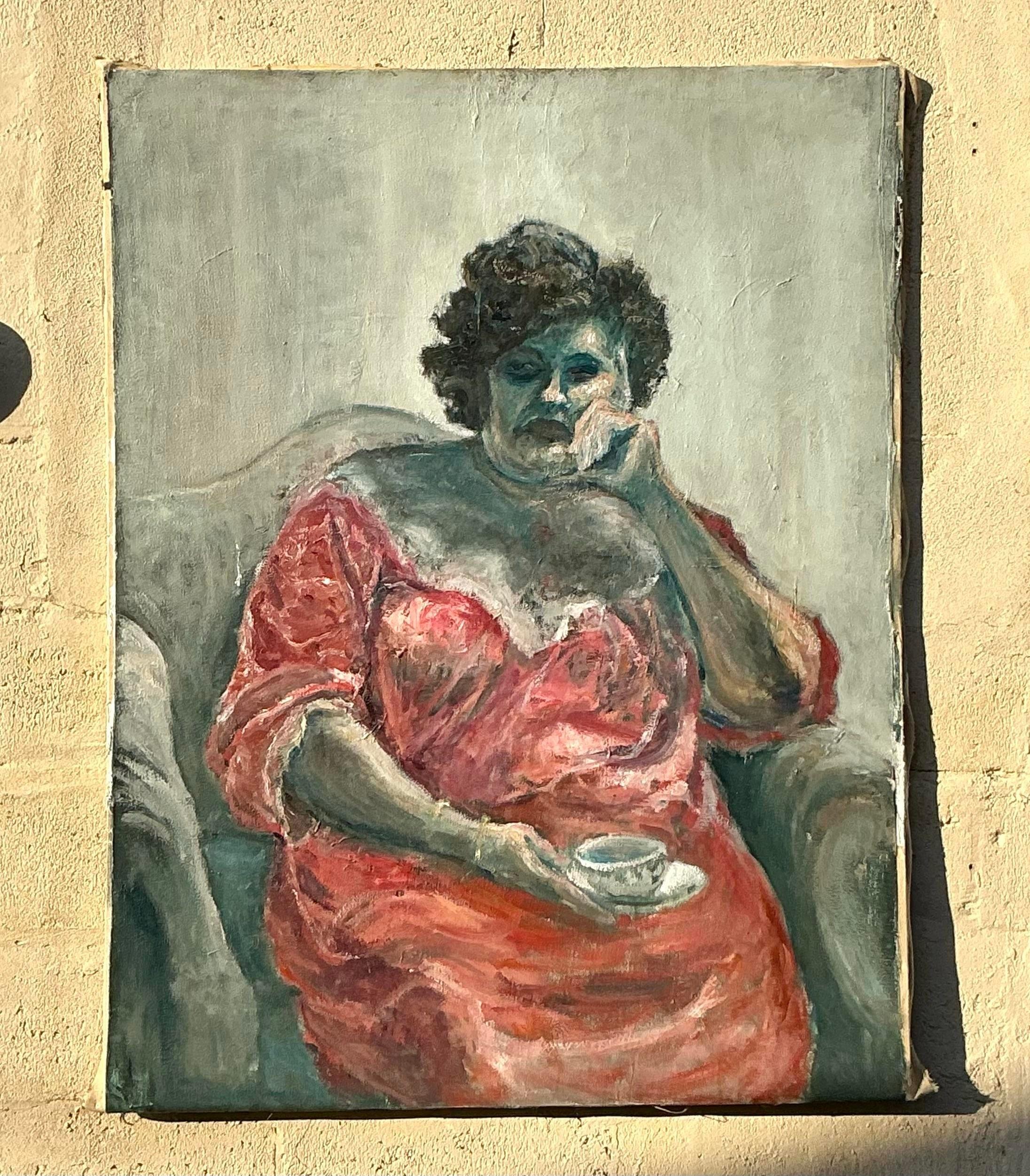 Vintage Boho Original Oil Painting of Woman 1