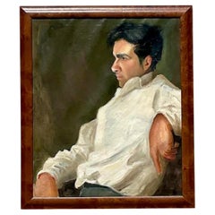Pittura a olio originale vintage di un giovane uomo in stile boho