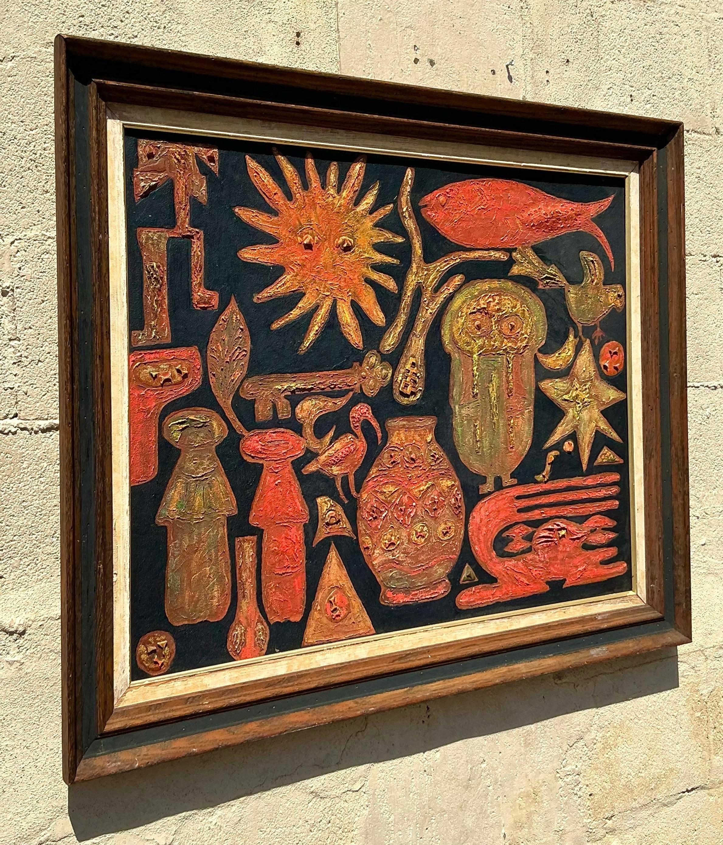 Vintage Boho Original Oil Painting on Board For Sale 5