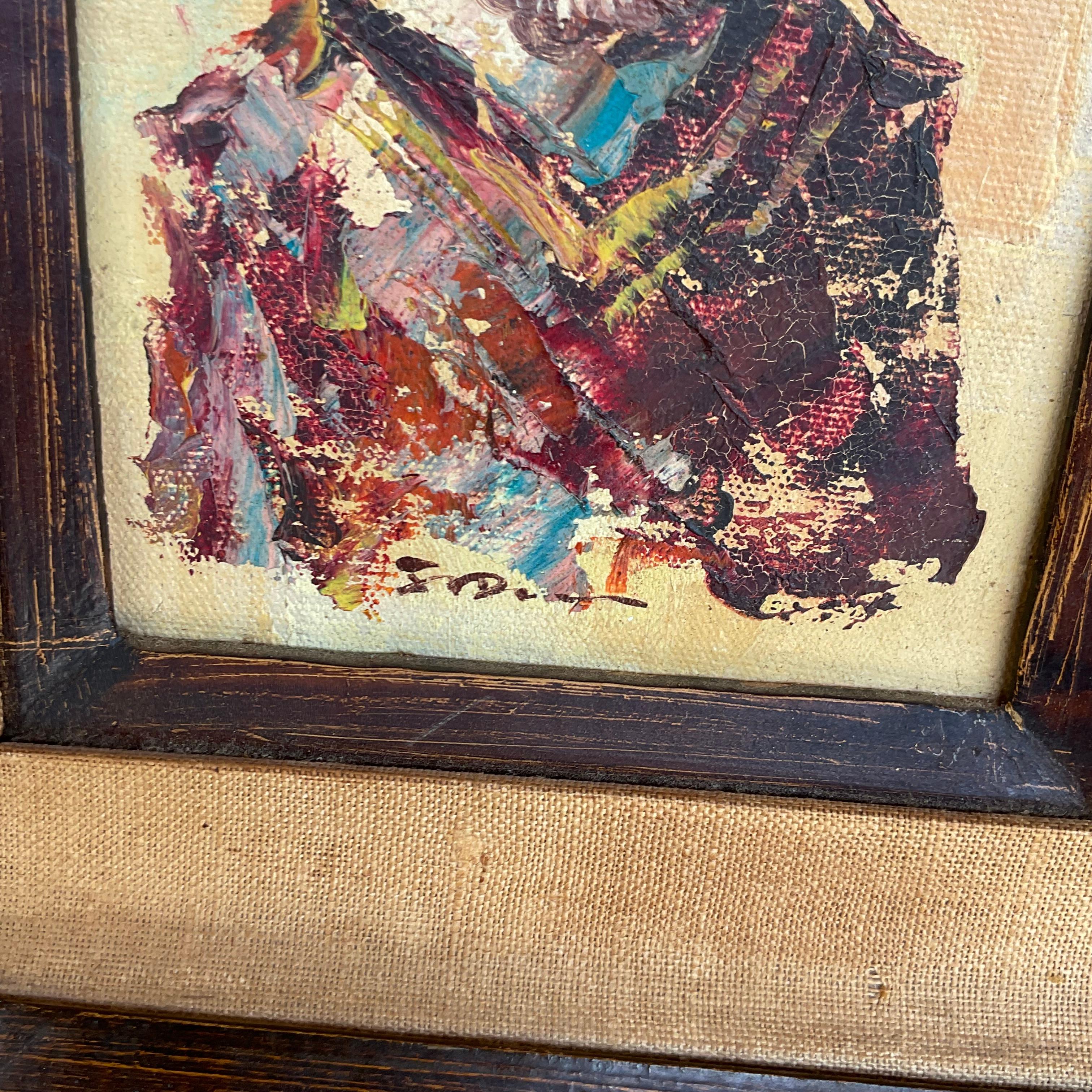 Vintage Boho Original Oil Painting On Board fängt die Essenz der zeitlosen Americana mit einer lebendigen Mischung aus böhmischem Flair und klassischer Kunstfertigkeit ein. Dieses fesselnde Stück verströmt einen Hauch von Nostalgie und fügt sich