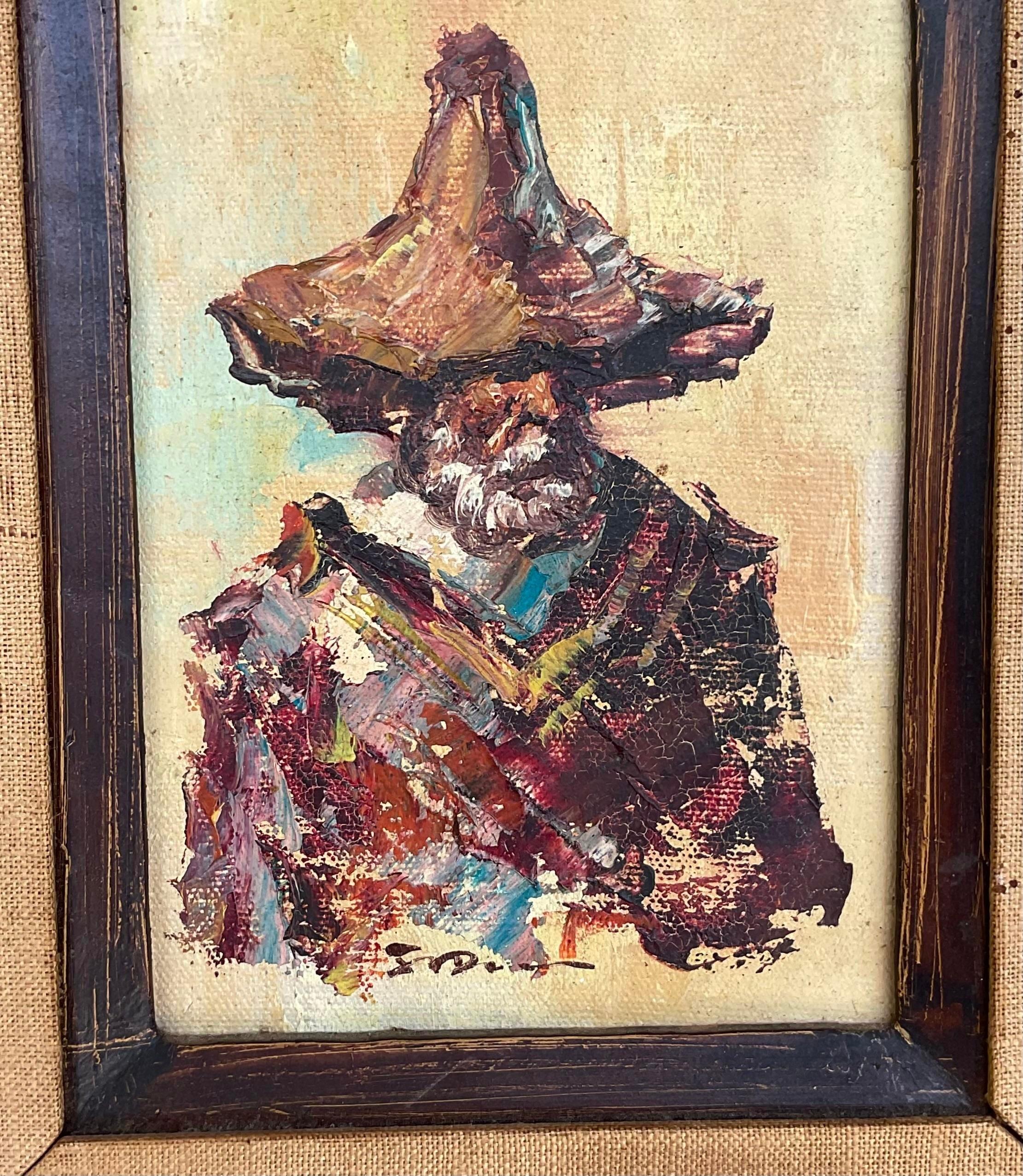 Vintage Boho Original Oil Painting on Board (Moderne der Mitte des Jahrhunderts) im Angebot