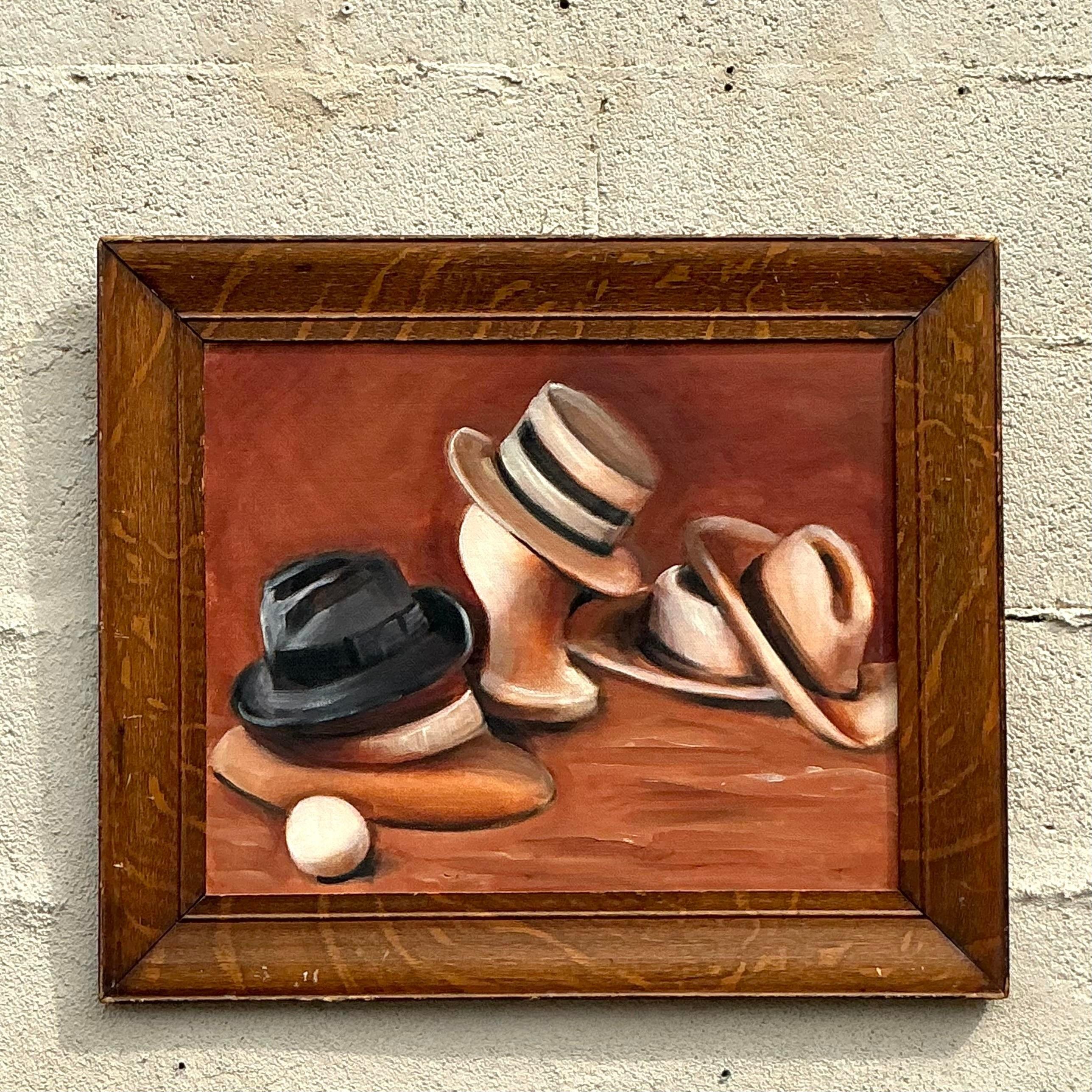 Peinture à l'huile originale de Boho sur panneau Bon état - En vente à West Palm Beach, FL