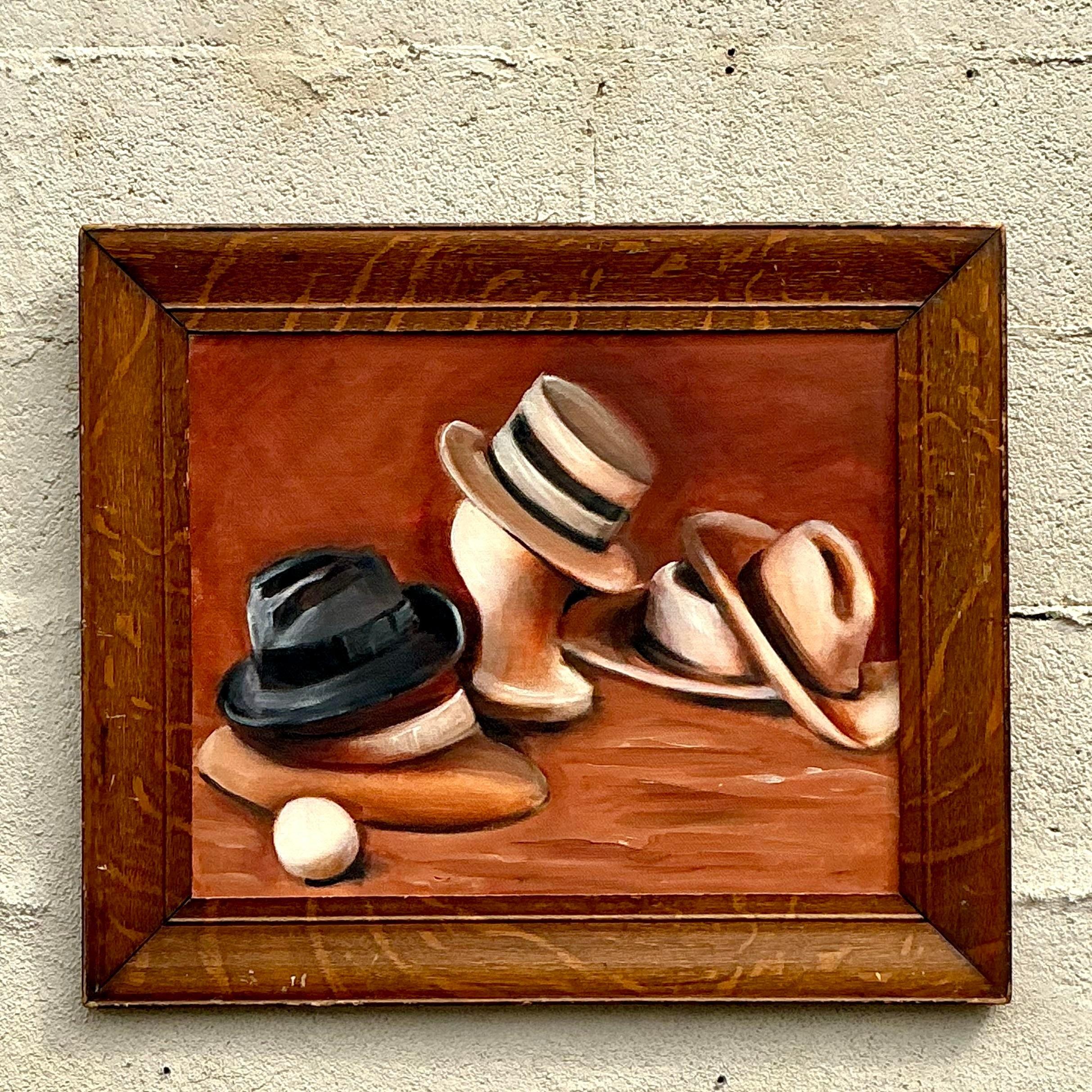 20ième siècle Peinture à l'huile originale de Boho sur panneau en vente