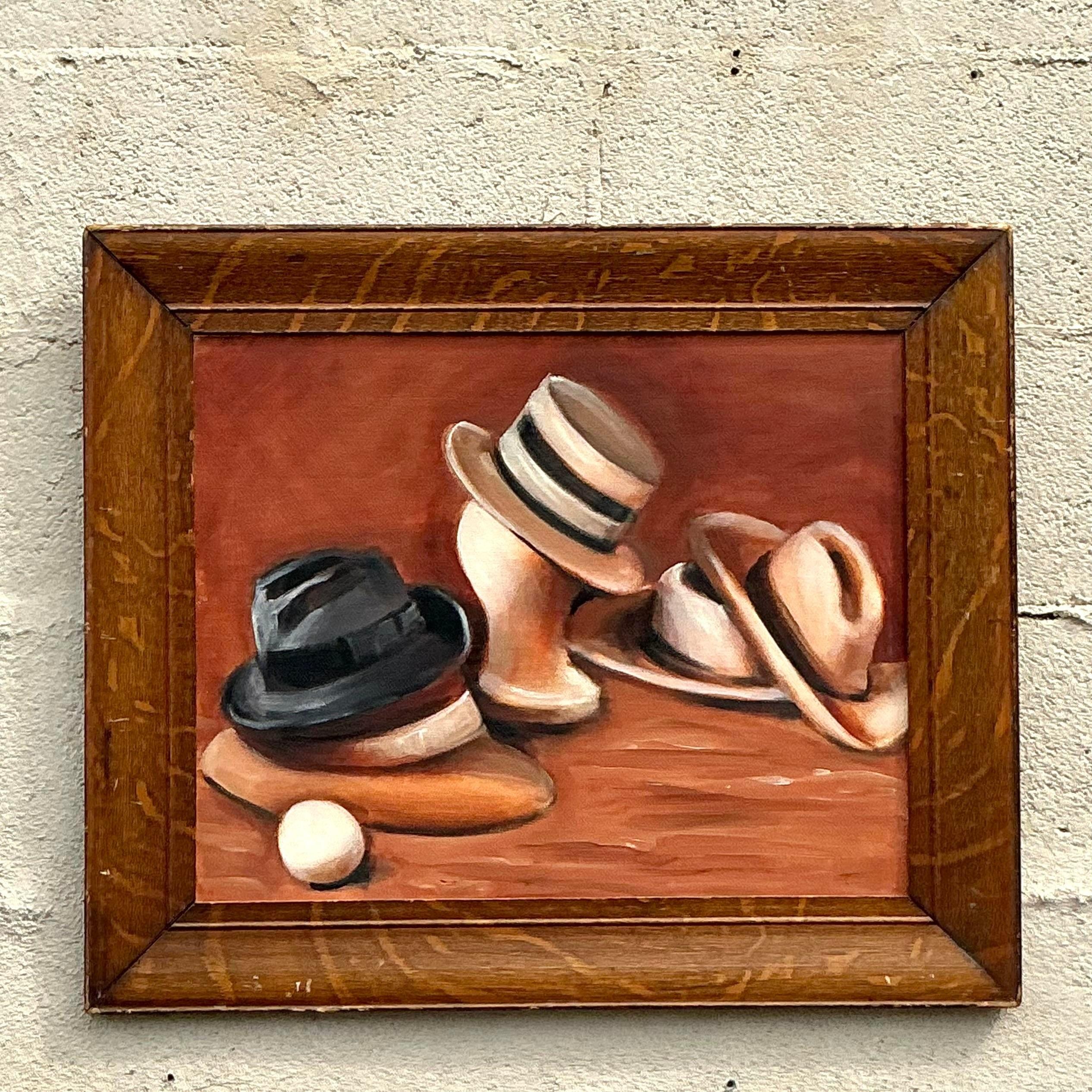Bois Peinture à l'huile originale de Boho sur panneau en vente