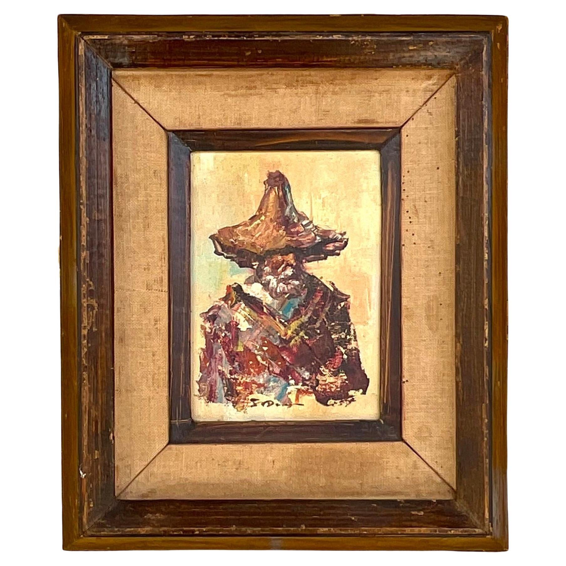 Vintage Boho Original Oil Painting on Board