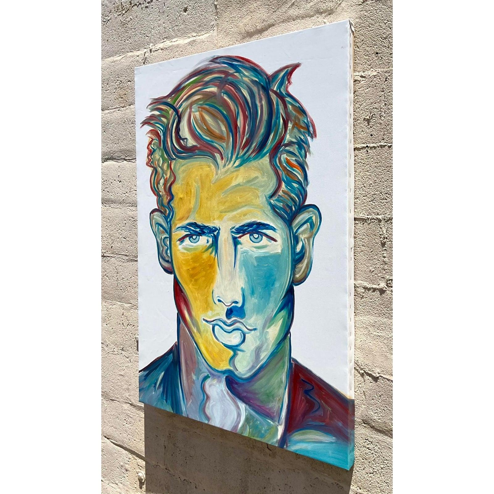 Verleihen Sie Ihrem Raum künstlerisches Flair mit diesem fesselnden Original-Ölgemälde im Vintage-Stil auf Leinwand. Seine leuchtenden Farben und ausdrucksstarken Pinselstriche verkörpern einen ausgeprägten Bohème-Geist und machen ihn zu einem