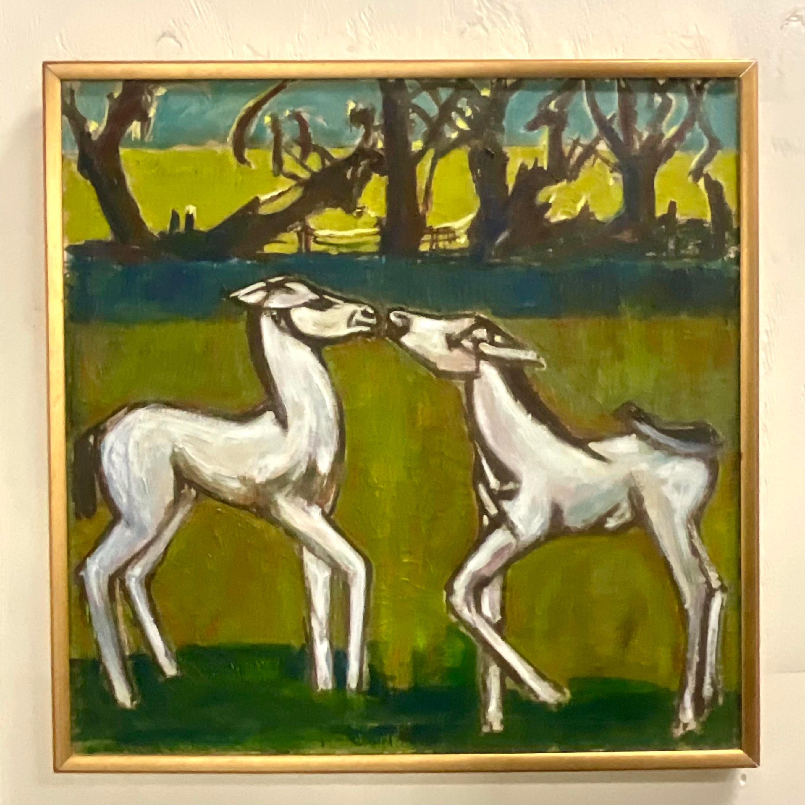 Americano Pittura a olio su tela originale vintage Boho
