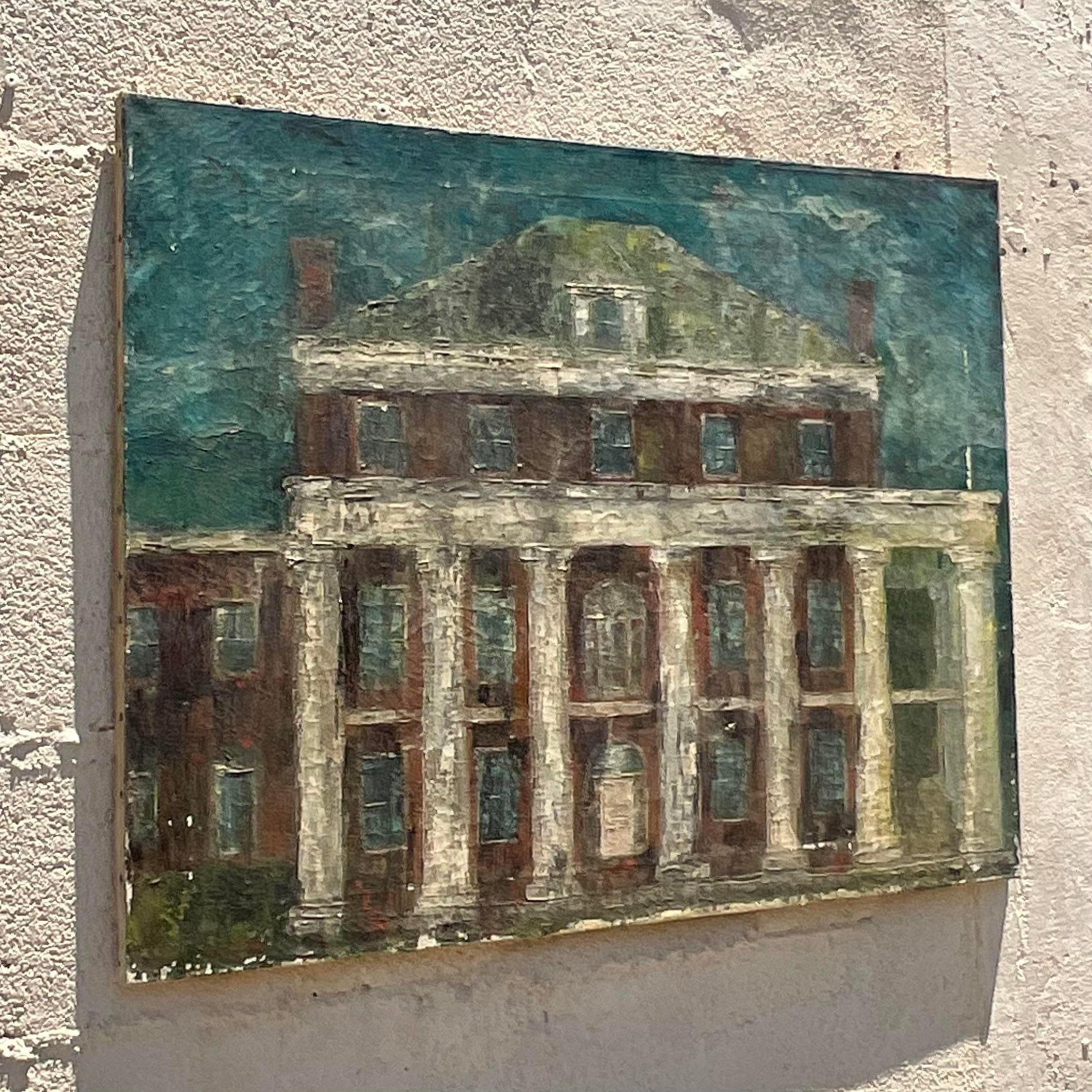 Americano Pittura a olio su tela originale vintage Boho in vendita