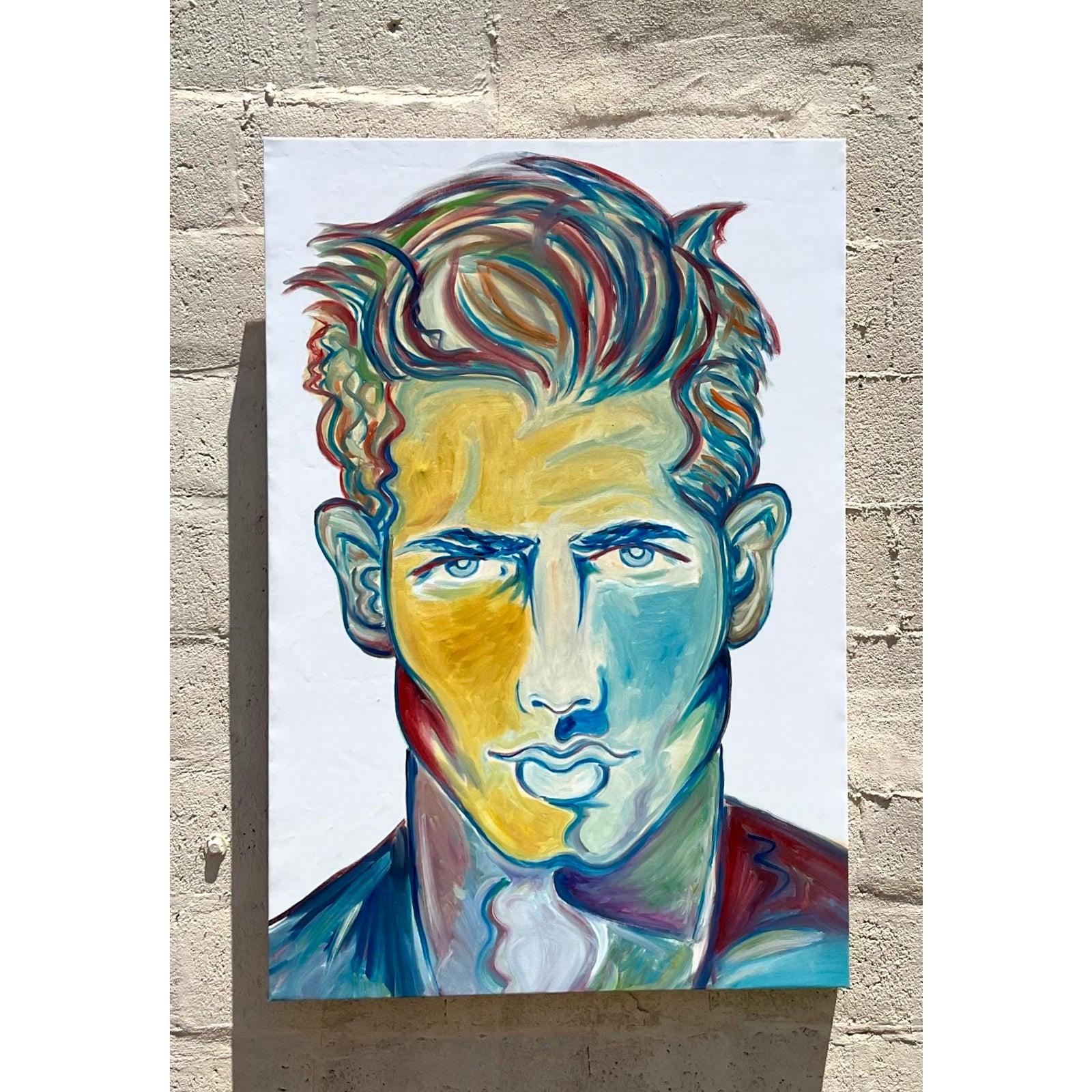 Vintage Boho Original Ölgemälde auf Leinwand im Zustand „Gut“ im Angebot in west palm beach, FL
