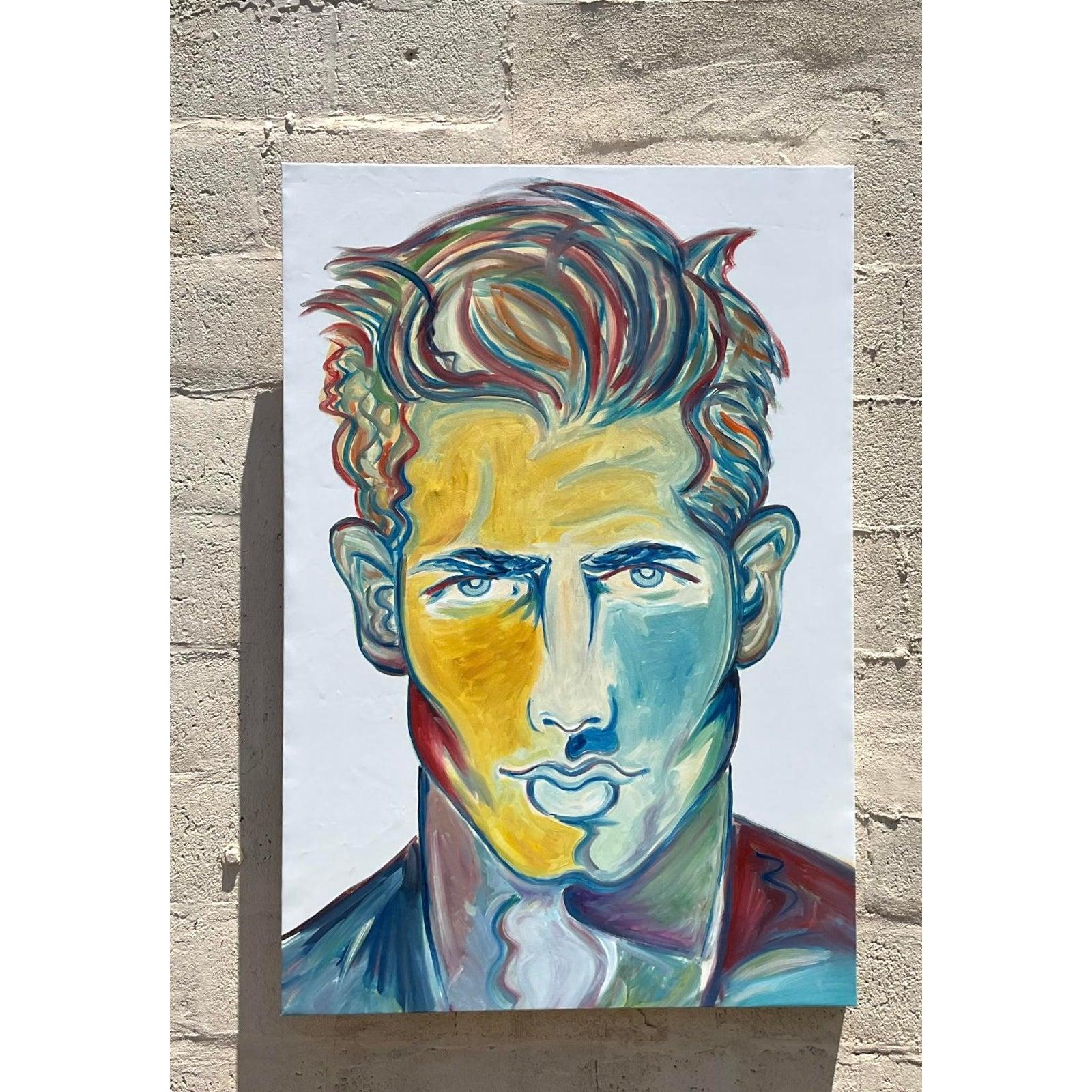 Vintage Boho Original Ölgemälde auf Leinwand (20. Jahrhundert) im Angebot