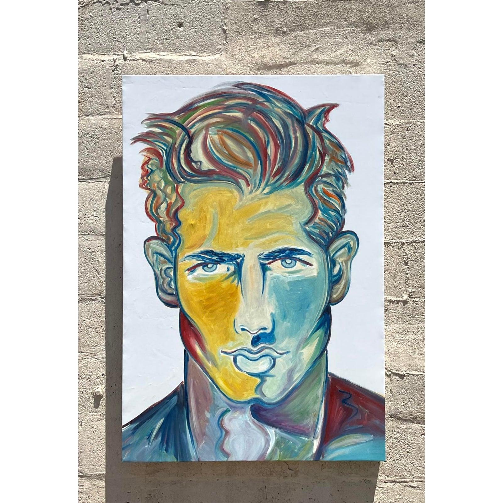 Vintage Boho Original Ölgemälde auf Leinwand im Angebot 1