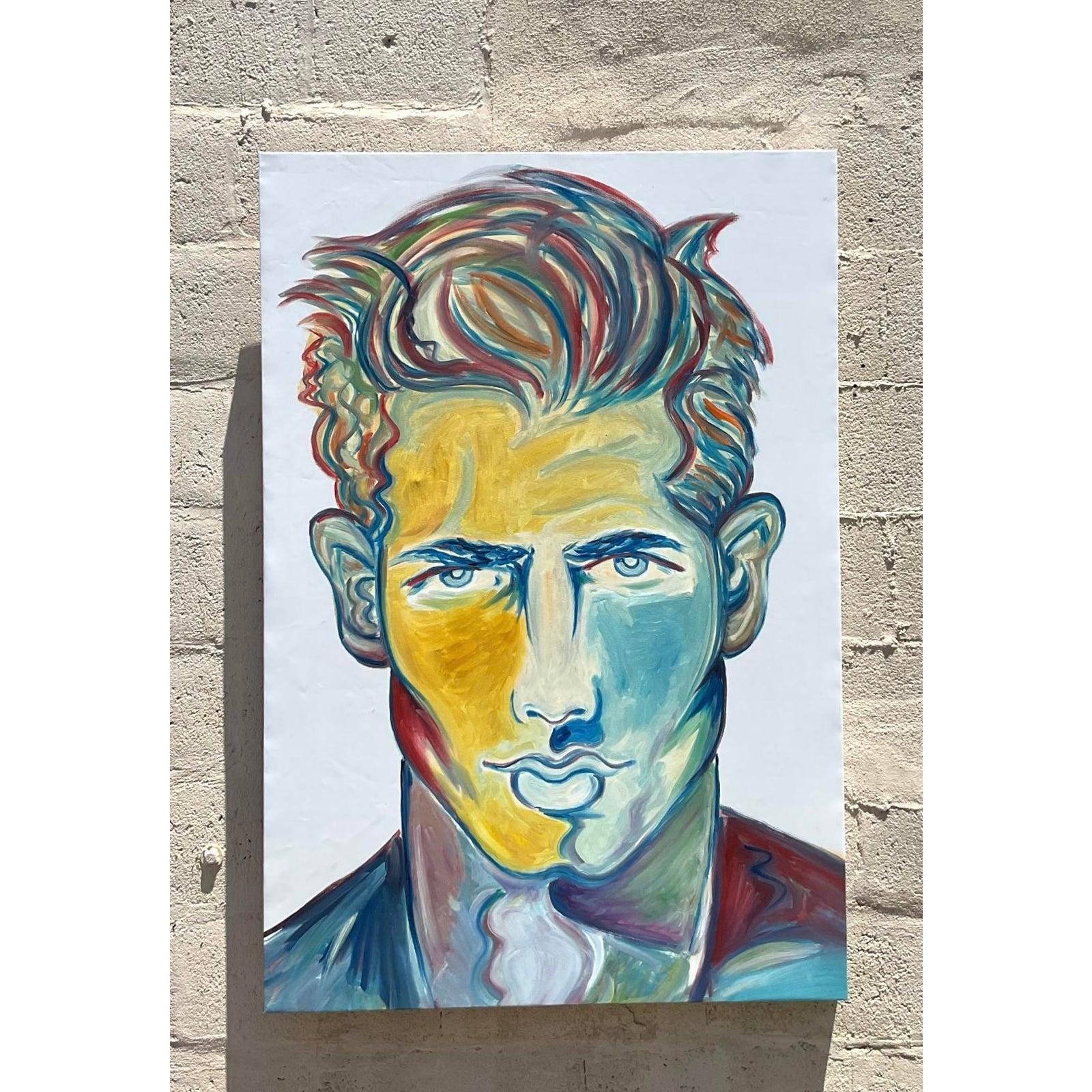 Vintage Boho Original Ölgemälde auf Leinwand im Angebot 2