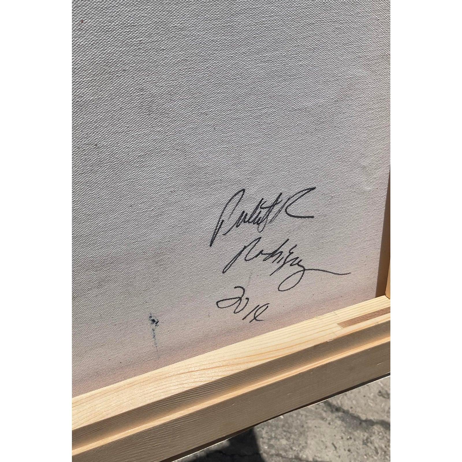 Vintage Boho Original Ölgemälde auf Leinwand im Angebot 3