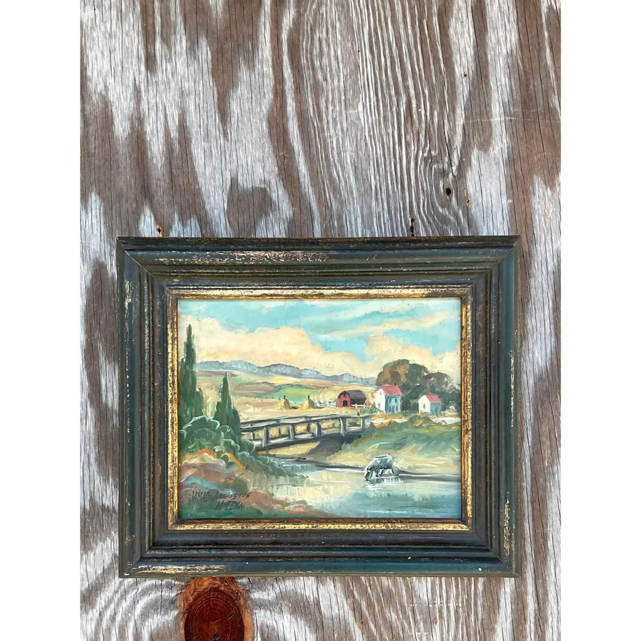 Vintage Boho Original Oil Painting Signed James Augustus McLean In Good Condition For Sale In west palm beach, FL