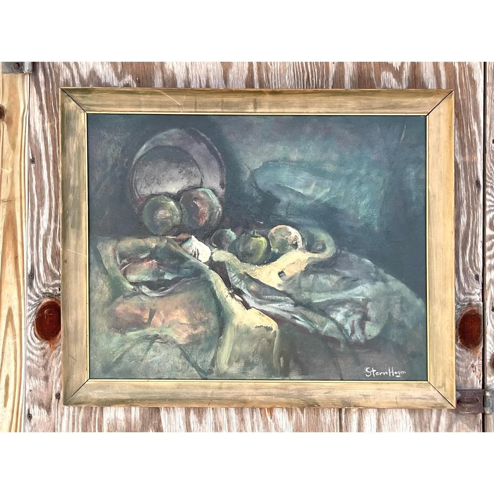 Vintage Boho Original Oil Painting Signed Stern Hagen In Good Condition For Sale In west palm beach, FL
