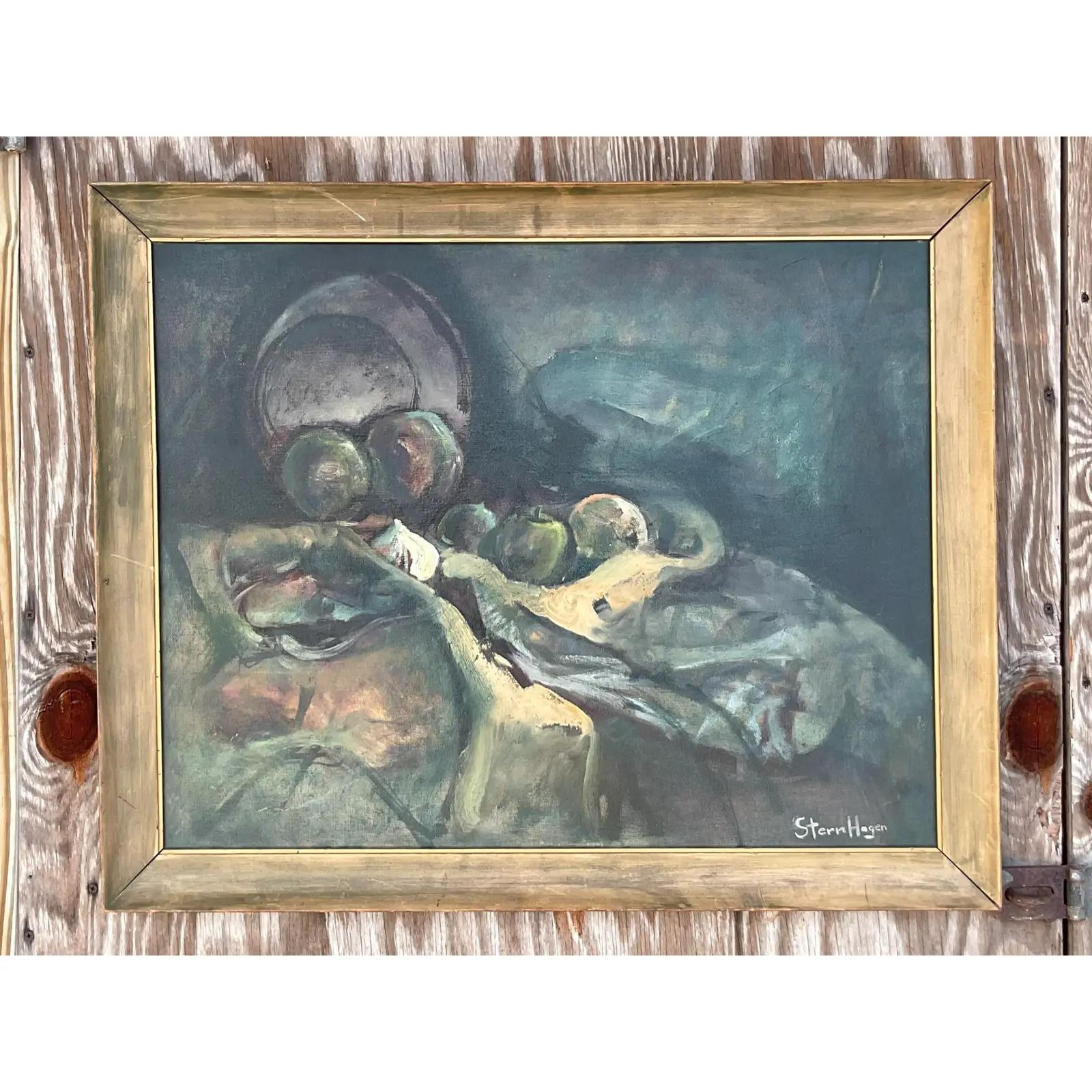 Vintage Boho Original Oil Painting Signed Stern Hagen For Sale 2