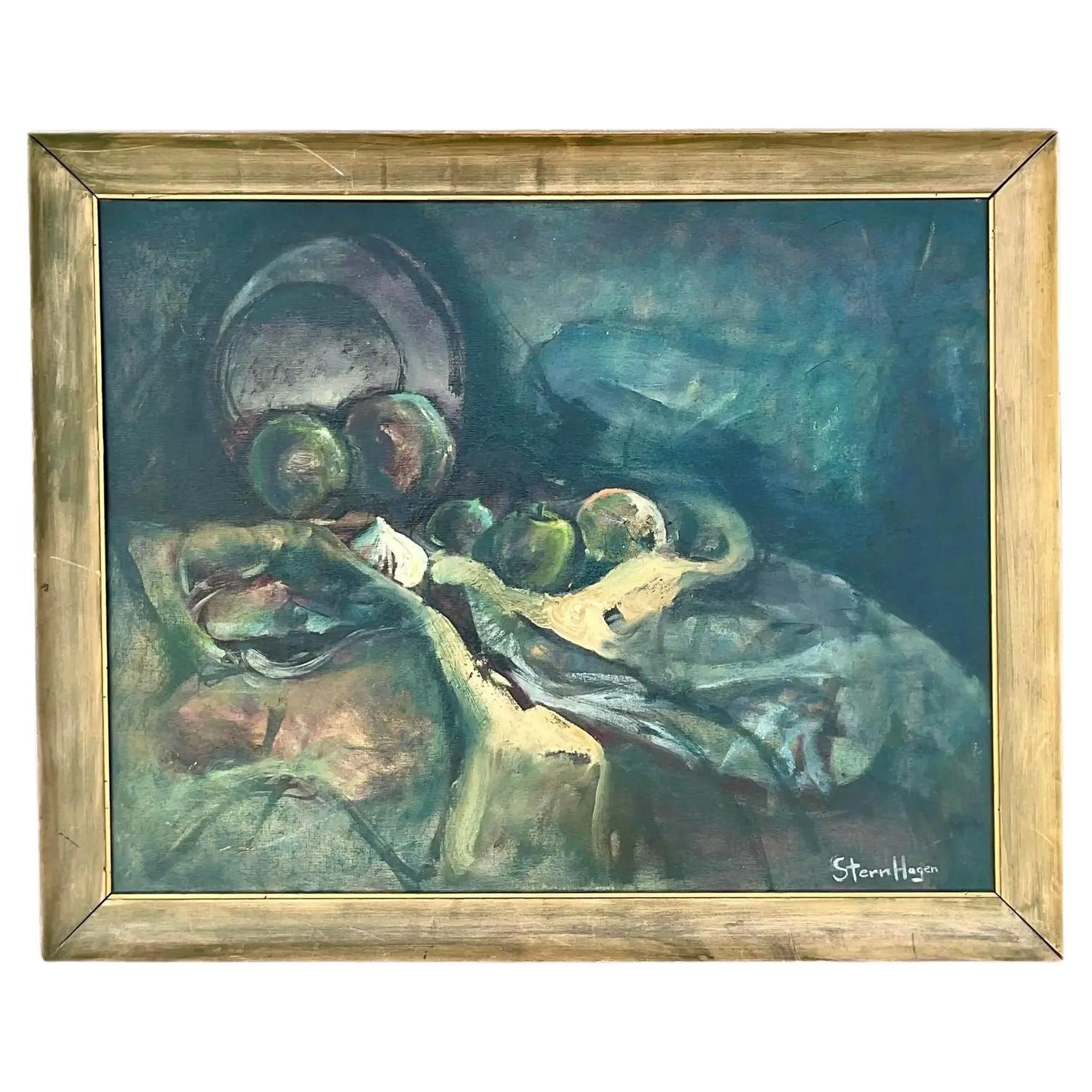 Vintage Boho Original Oil Painting Signed Stern Hagen For Sale