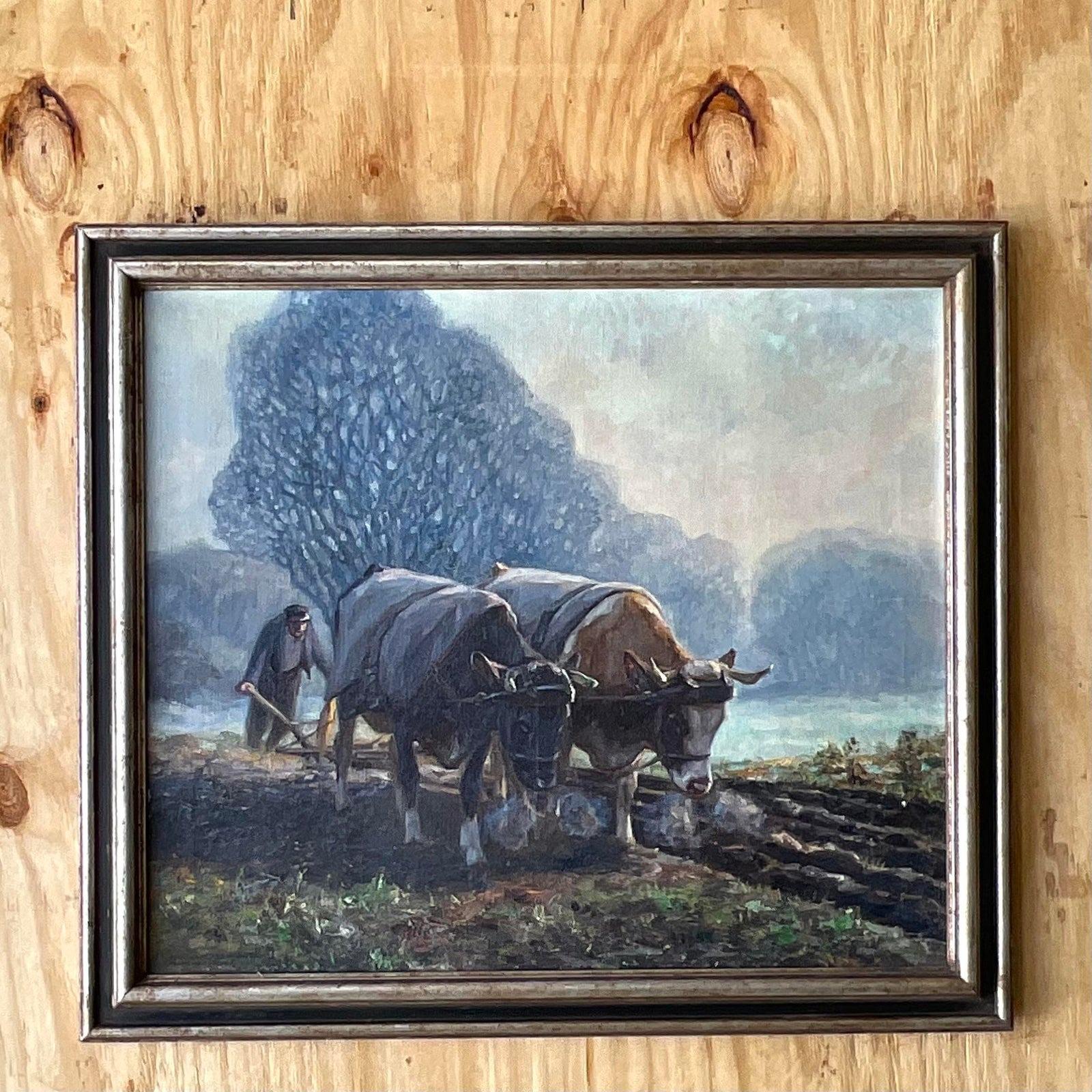 Vintage Boho Original Oil Pastoral Painting Signed Eugen Osswald For Sale 4