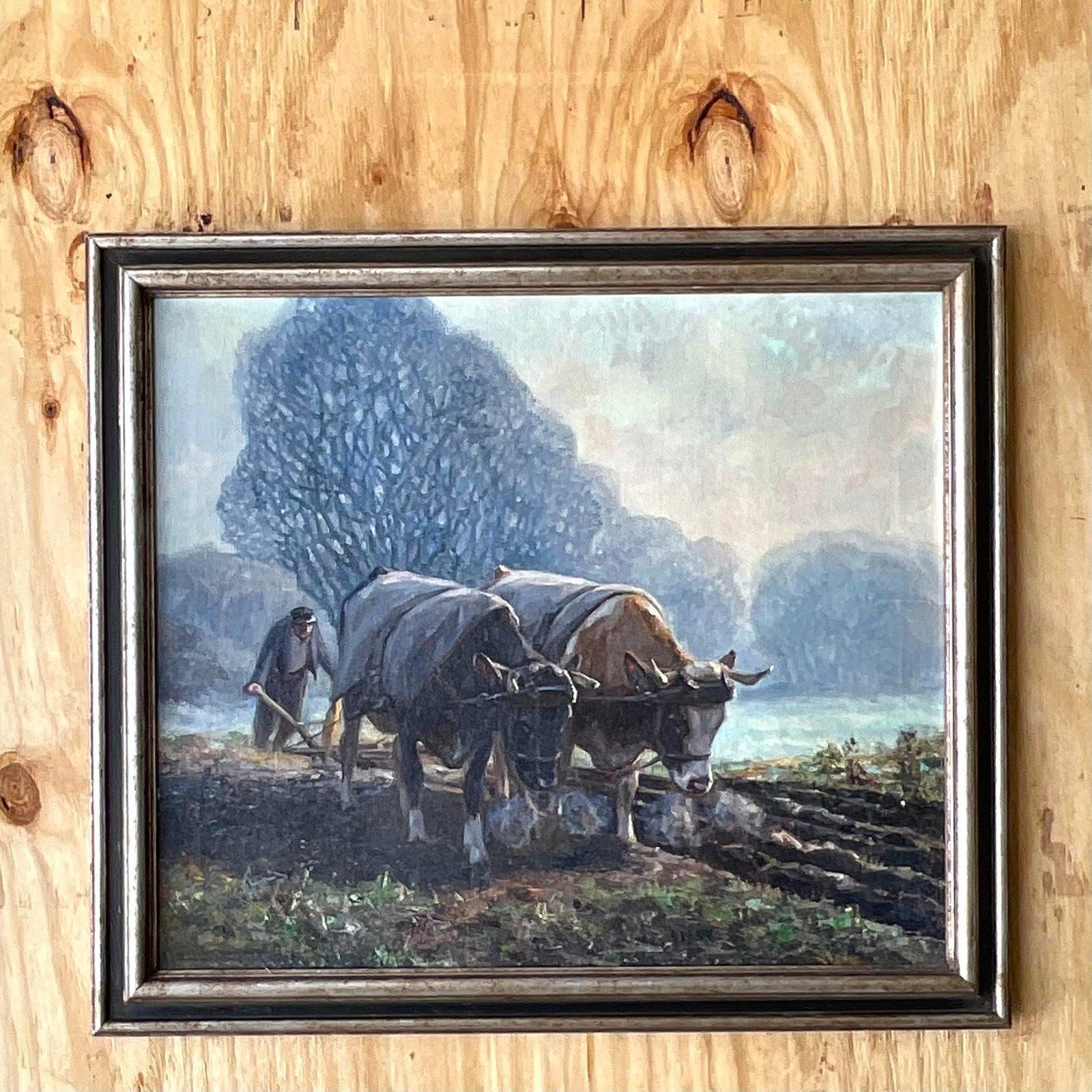 Vintage Boho Original Oil Pastoral Painting Signed Eugen Osswald For Sale 5
