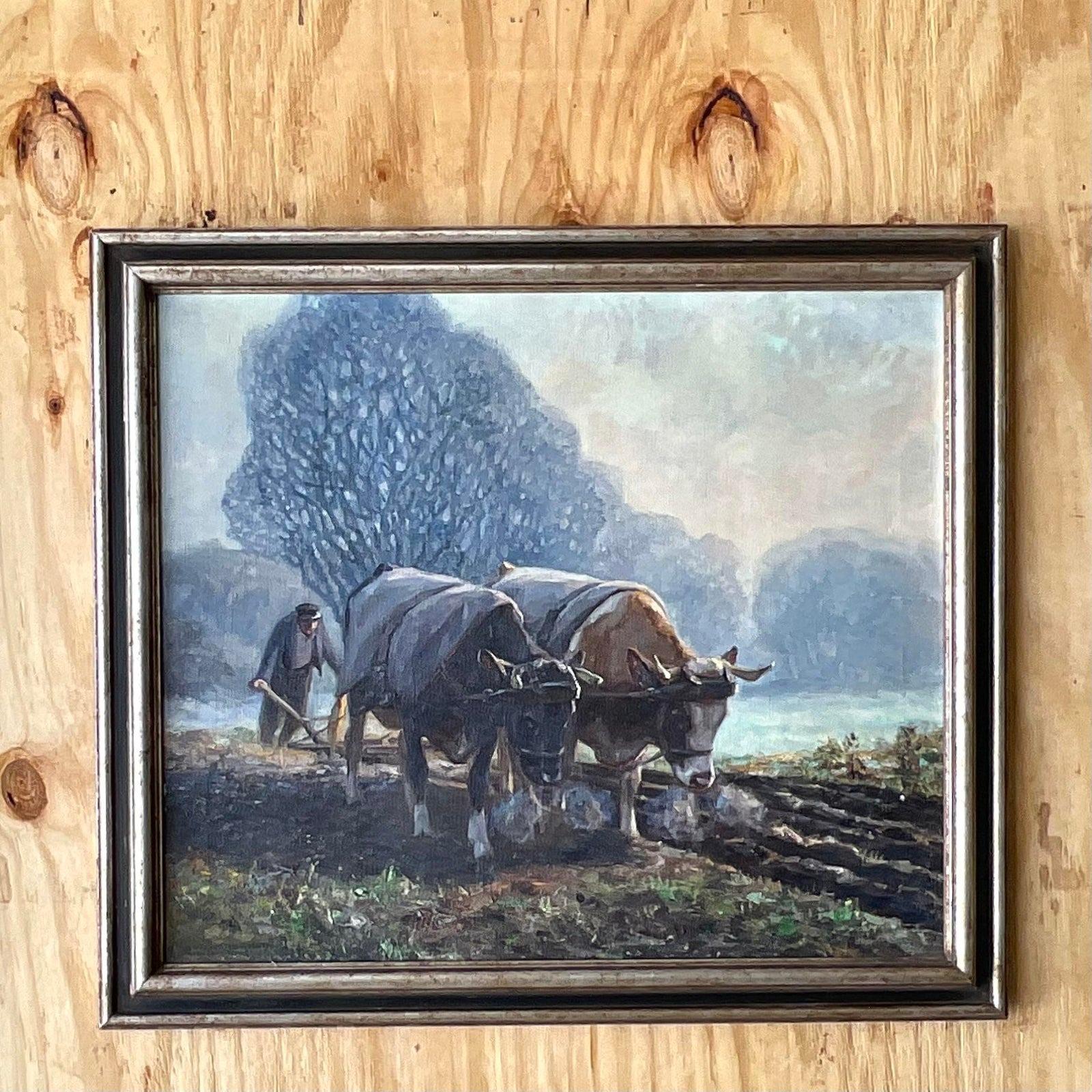 North American Vintage Boho Original Oil Pastoral Painting Signed Eugen Osswald For Sale