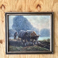 Vintage Boho Original Oil Pastoral Painting Signed Eugen Osswald