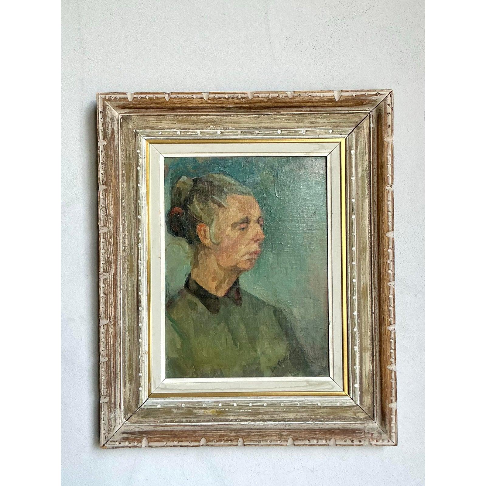 Vintage Boho Original Oil Portrait For Sale at 1stDibs