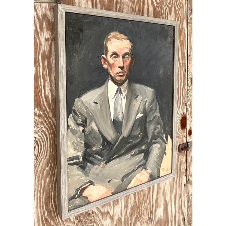 Vintage Boho Original Oil Portrait of Man For Sale at 1stDibs