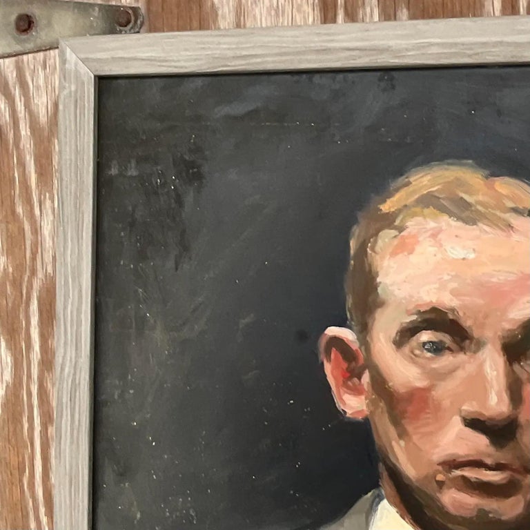 Vintage Boho Original Oil Portrait of Man For Sale at 1stDibs