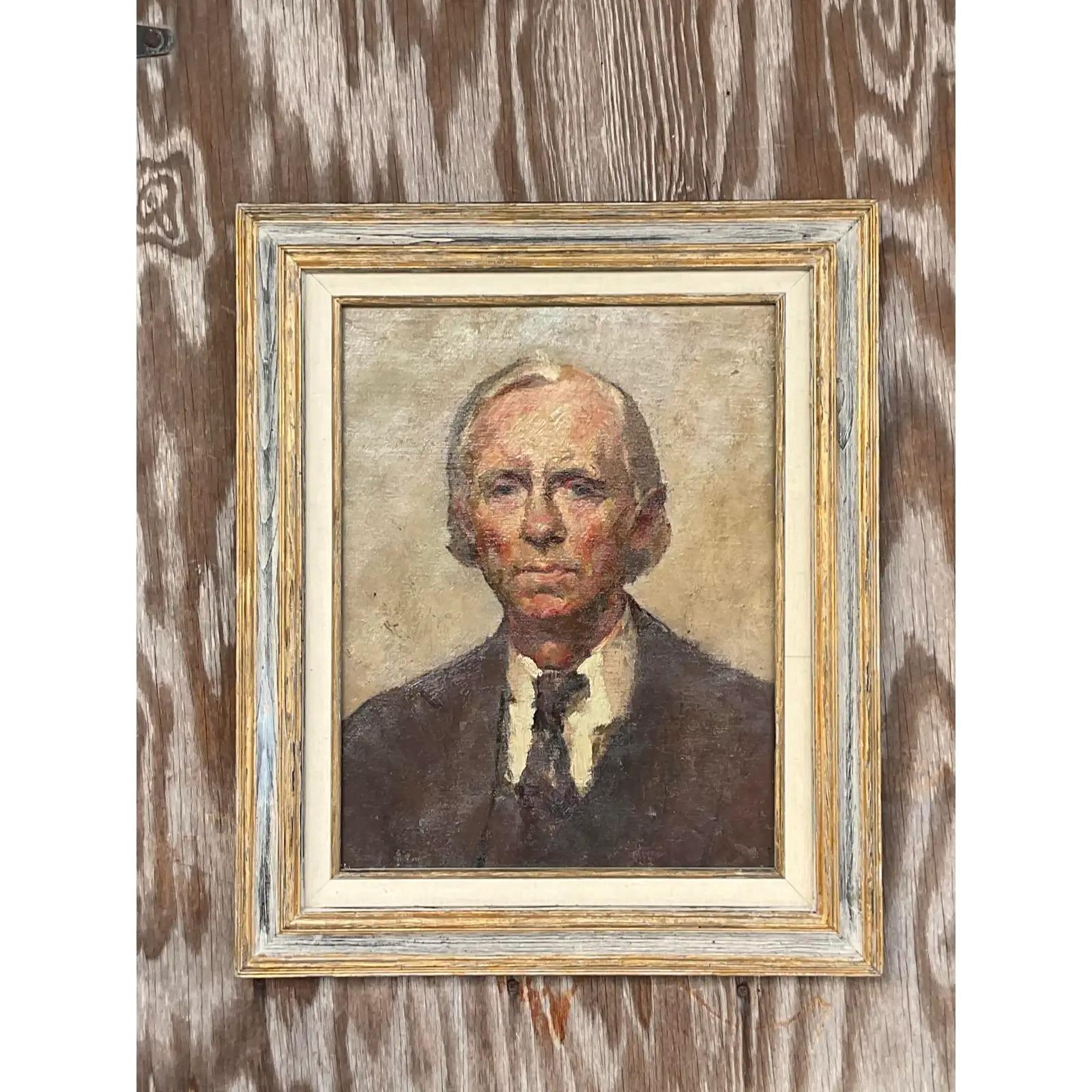 North American Vintage Boho Original Oil Portrait of Man