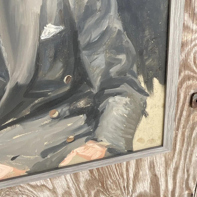 Vintage Boho Original Oil Portrait of Man For Sale at 1stDibs