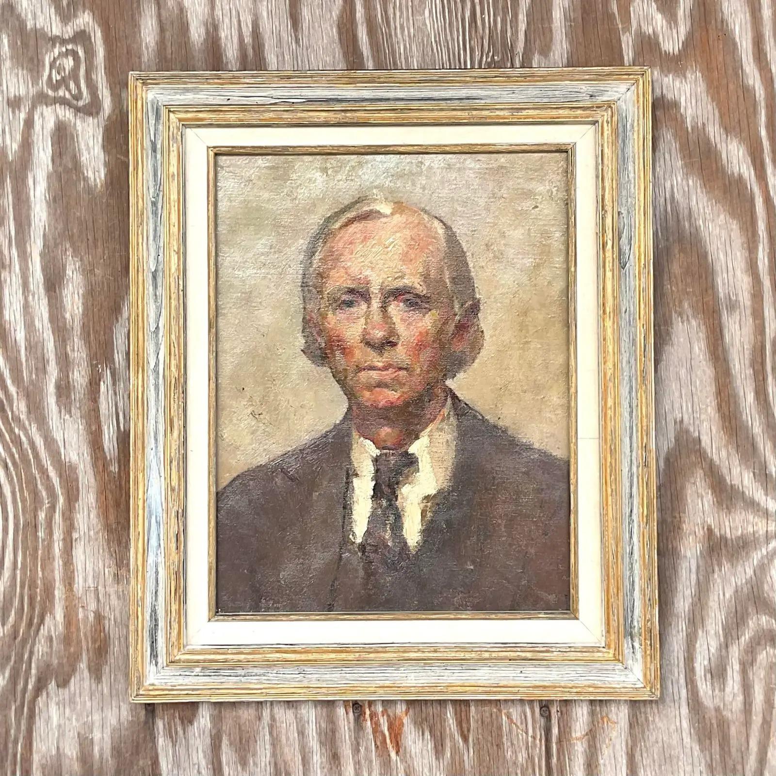 Paint Vintage Boho Original Oil Portrait of Man