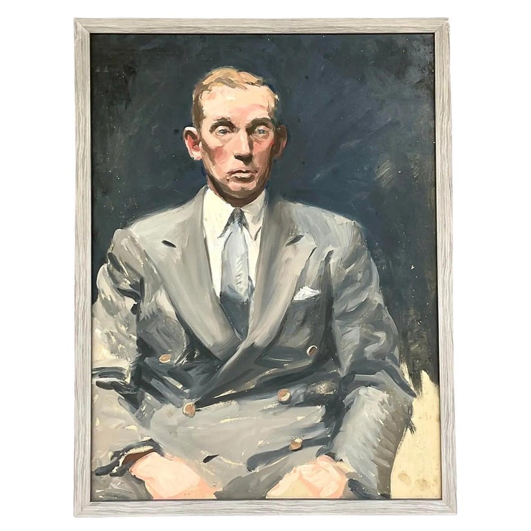 Vintage Boho Original Oil Portrait of Man For Sale at 1stDibs