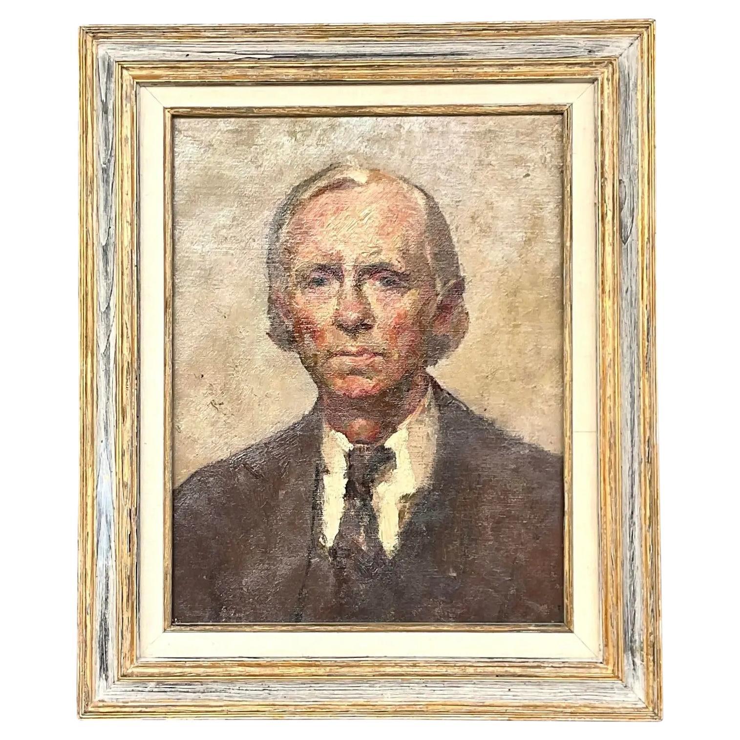 Vintage Boho Original Oil Portrait of Man