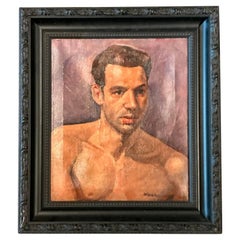 Vintage Boho Original Oil Portrait of Man on Canvas Vintage Boho Original Oil Portrait of Man on Canvas