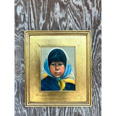 Vintage Boho Original Oil Portrait of Woman