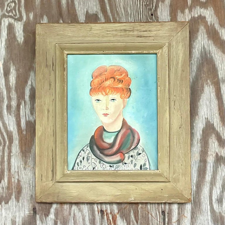 Vintage Boho Original Oil Portrait of Woman For Sale at 1stDibs