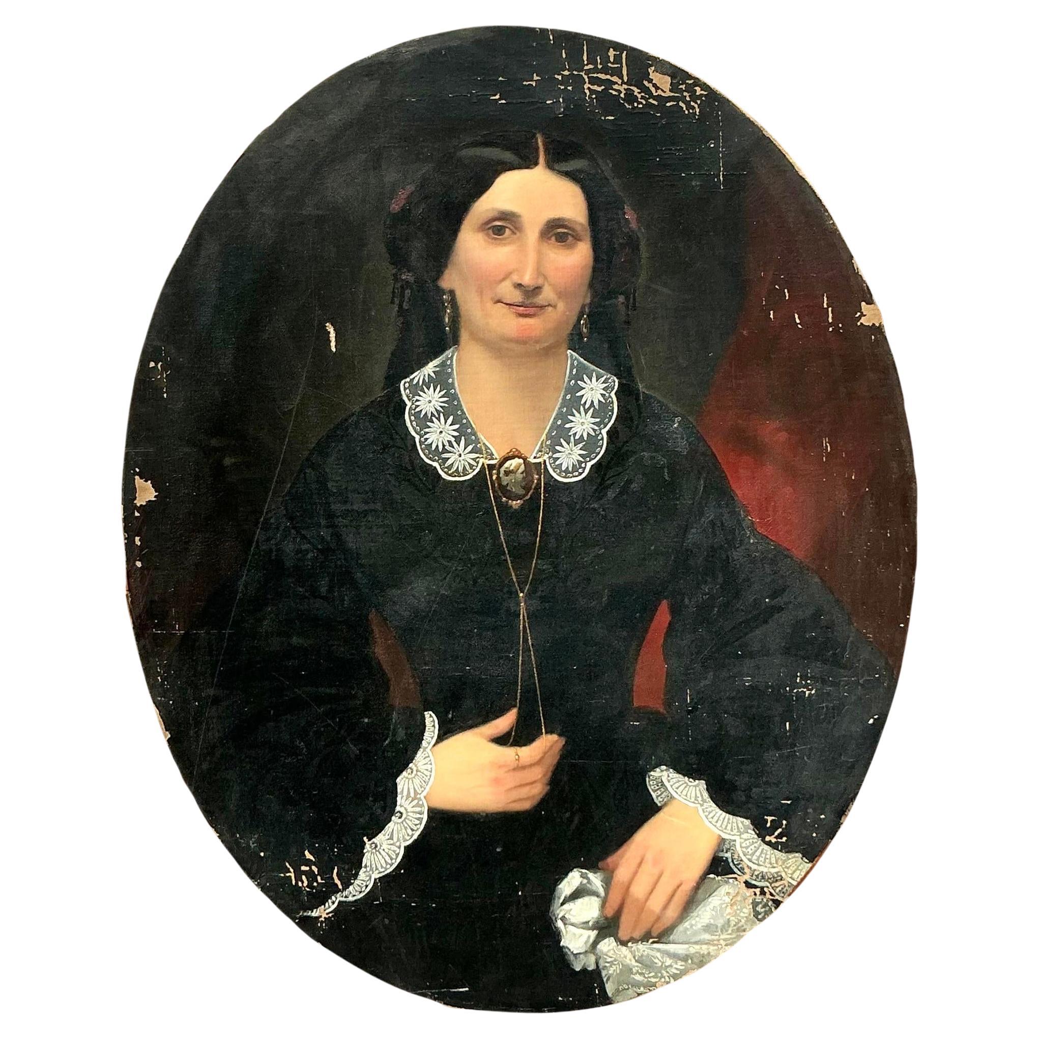 Vintage Boho Original Oil Portrait of Woman For Sale at 1stDibs