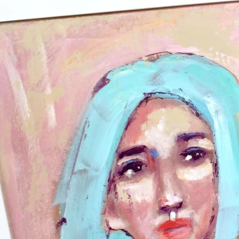 Vintage Boho Original Oil Portrait of Young Woman For Sale at 1stDibs