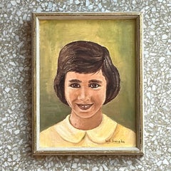 Ritratto originale ad olio su tavola vintage Boho