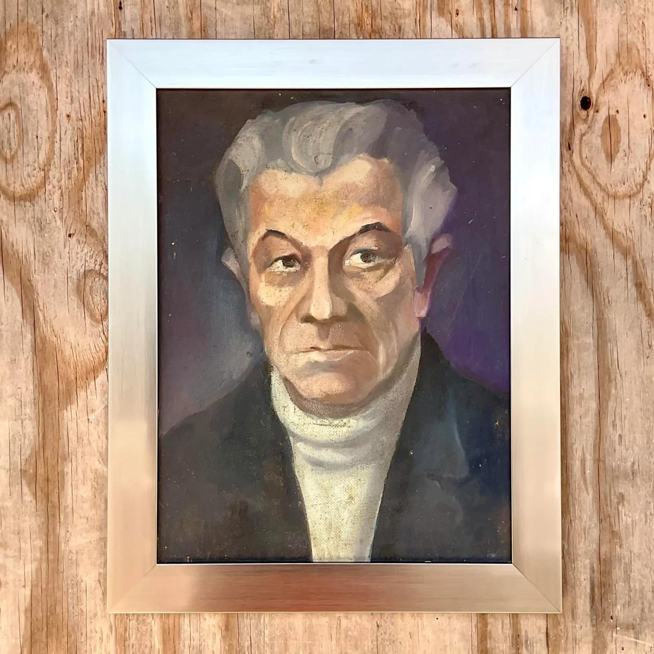 Bohème Portrait à l'huile original de Boho vintage sur carton en vente