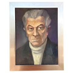 Portrait à l'huile original de Boho vintage sur carton
