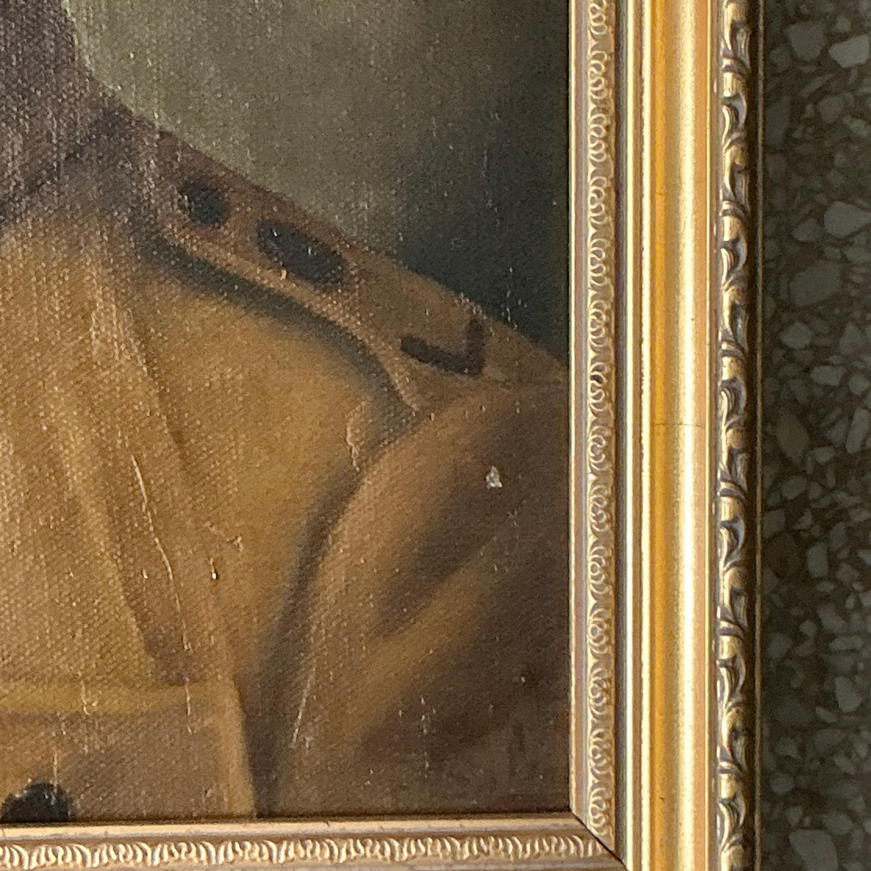 Ajoutez une touche d'élégance bohème à votre espace avec ce portrait original vintage à l'huile sur toile. Les tons riches et les coups de pinceau expressifs apportent de la profondeur et du caractère au sujet, ce qui en fait une pièce remarquable