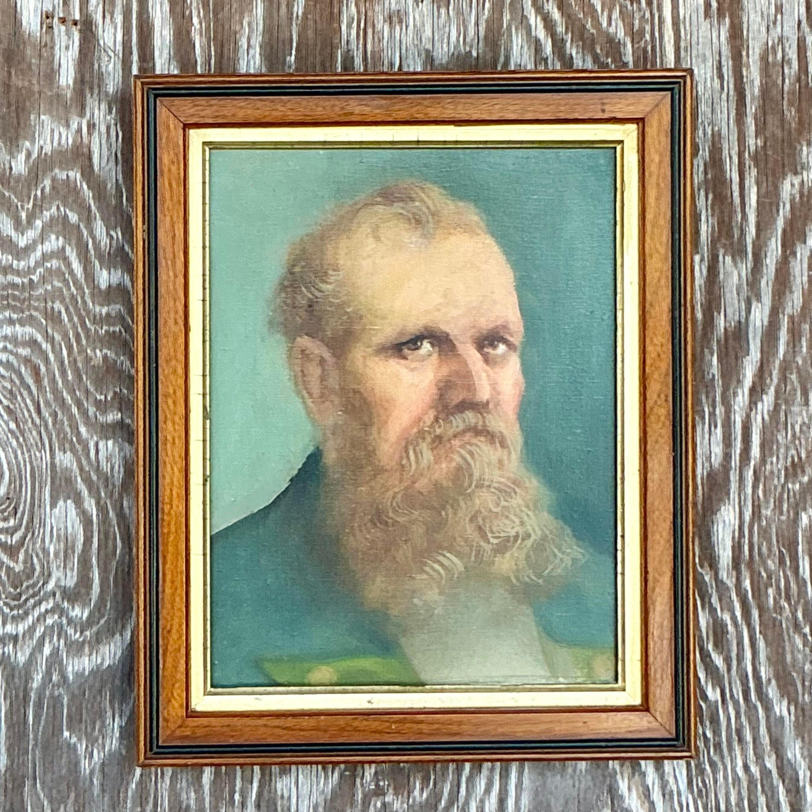 Vintage Boho Retrato al óleo original sobre lienzo Estadounidense en venta