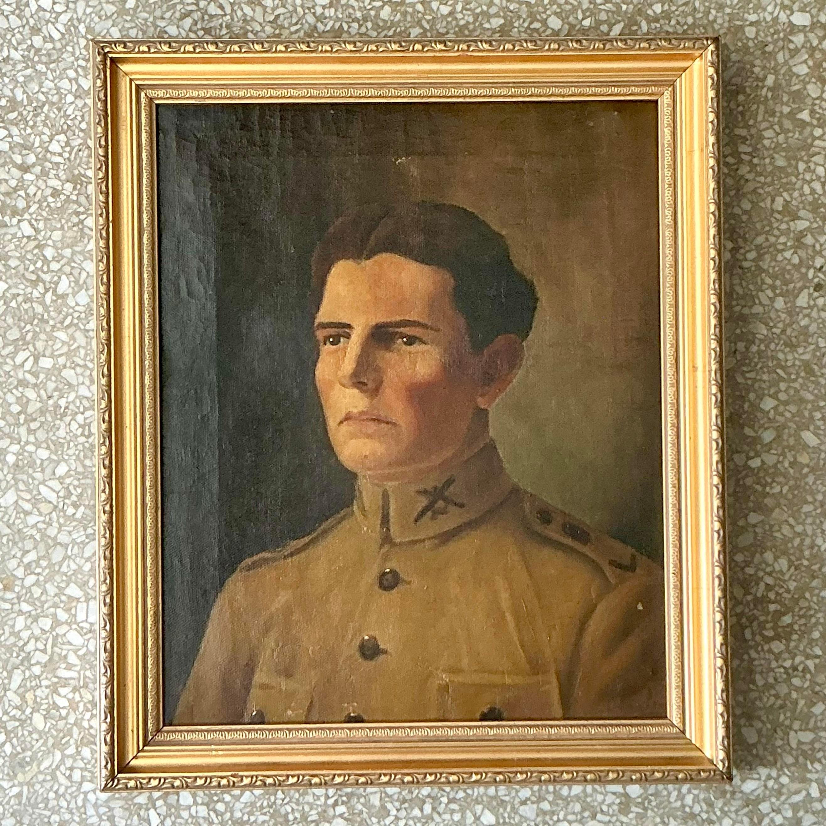 Américain Portrait à l'huile original de Boho sur toile en vente