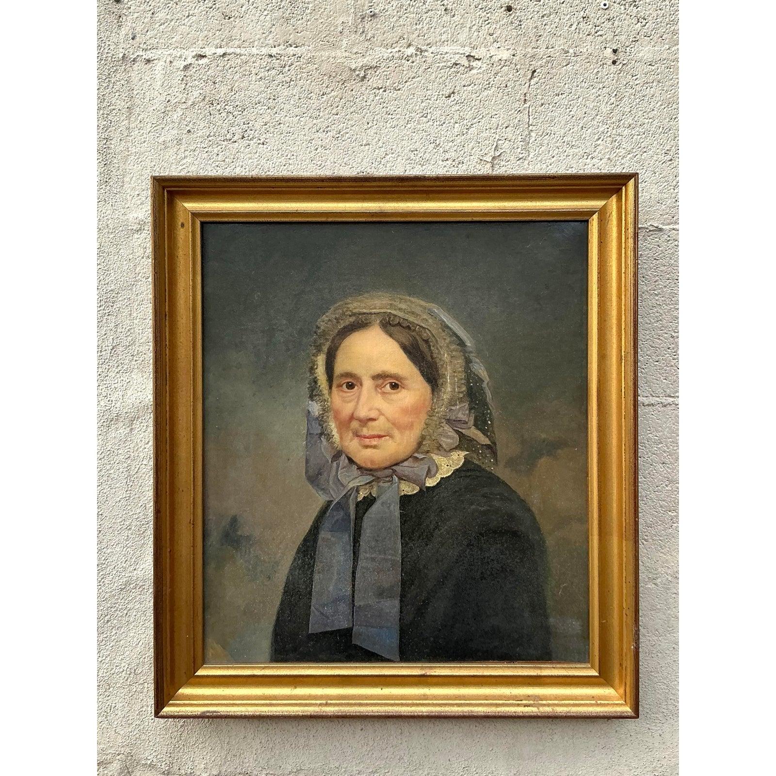Américain Portrait à l'huile original de Boho sur toile en vente
